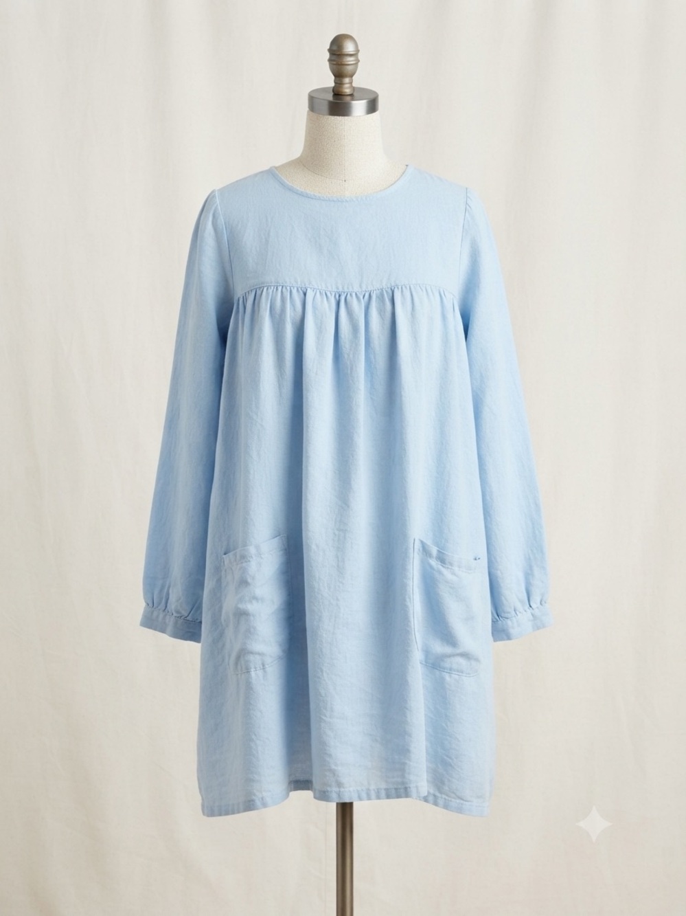 Hansel from Basel Women's Light Blue Long Sleeve linen Smock Baby Doll Dress